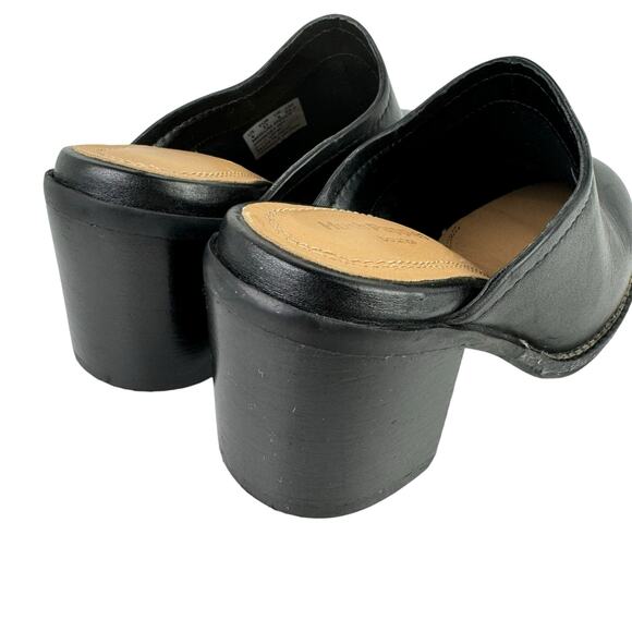 Hush Puppies Hannah Black Smooth Leather Open Back Slide Block Heel Mules - Picture 9 of 12